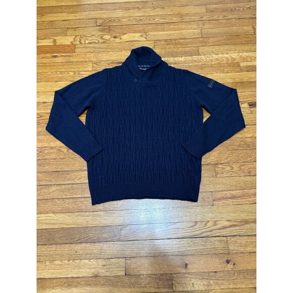 Ben Sherman Mens Sweater Size Large Blue Shawl Collar Wool Acrylic Cable Knit - Picture 1 of 8